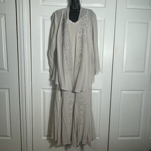 Vintage R&M Richards Formal Dress Women 30W Champagne Beaded 2 Piece Flowy 90s